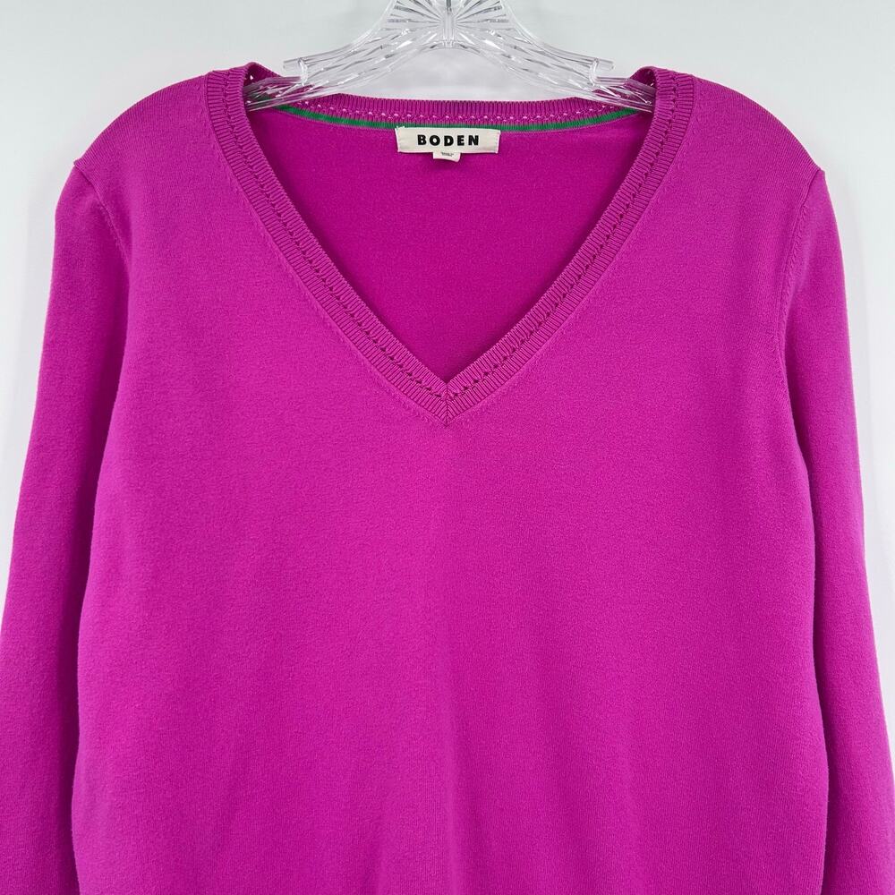 Boden Catriona Cotton V Neck Jumper Sweater Tickled Pink Long Sleeve Knit M - Picture 4 of 11
